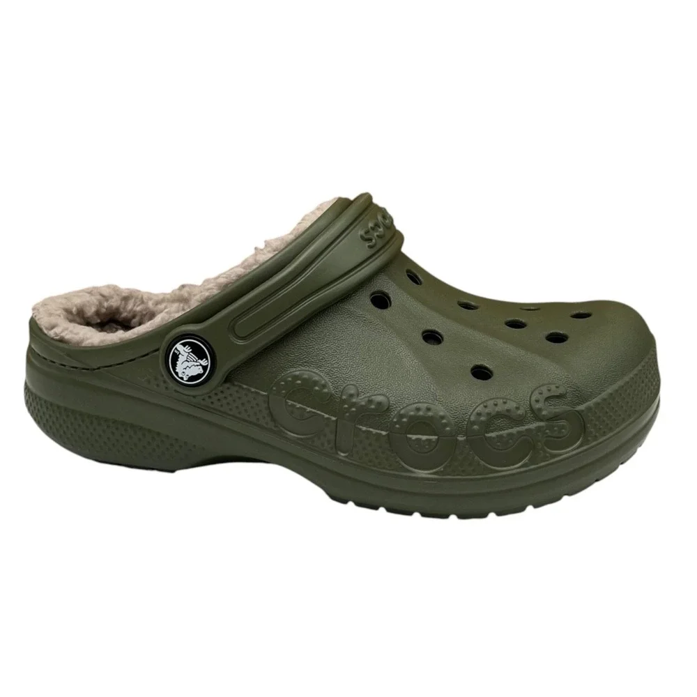 Crocs Youth Big Boys Lined Clogs Size 3 (J3) Army Green Cozy Warm Slip-on Shoes